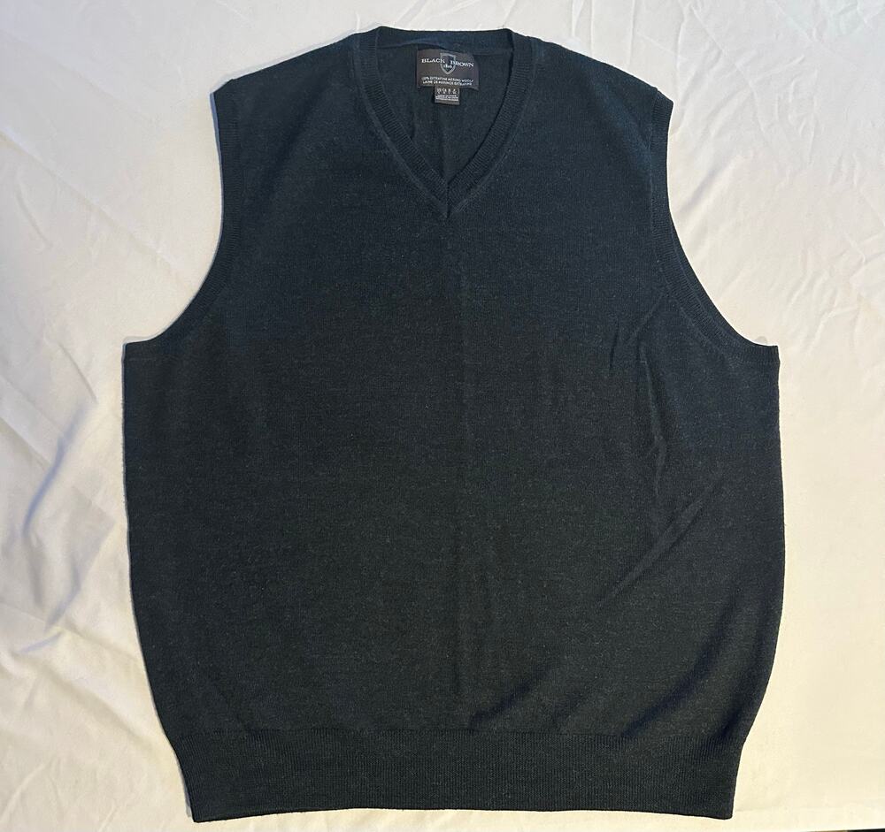 Black Brown 1826 Men's large Merino Wool Sweater black Vest V-Neck Italy Modern